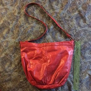 Red handmade leather bucket bag purse